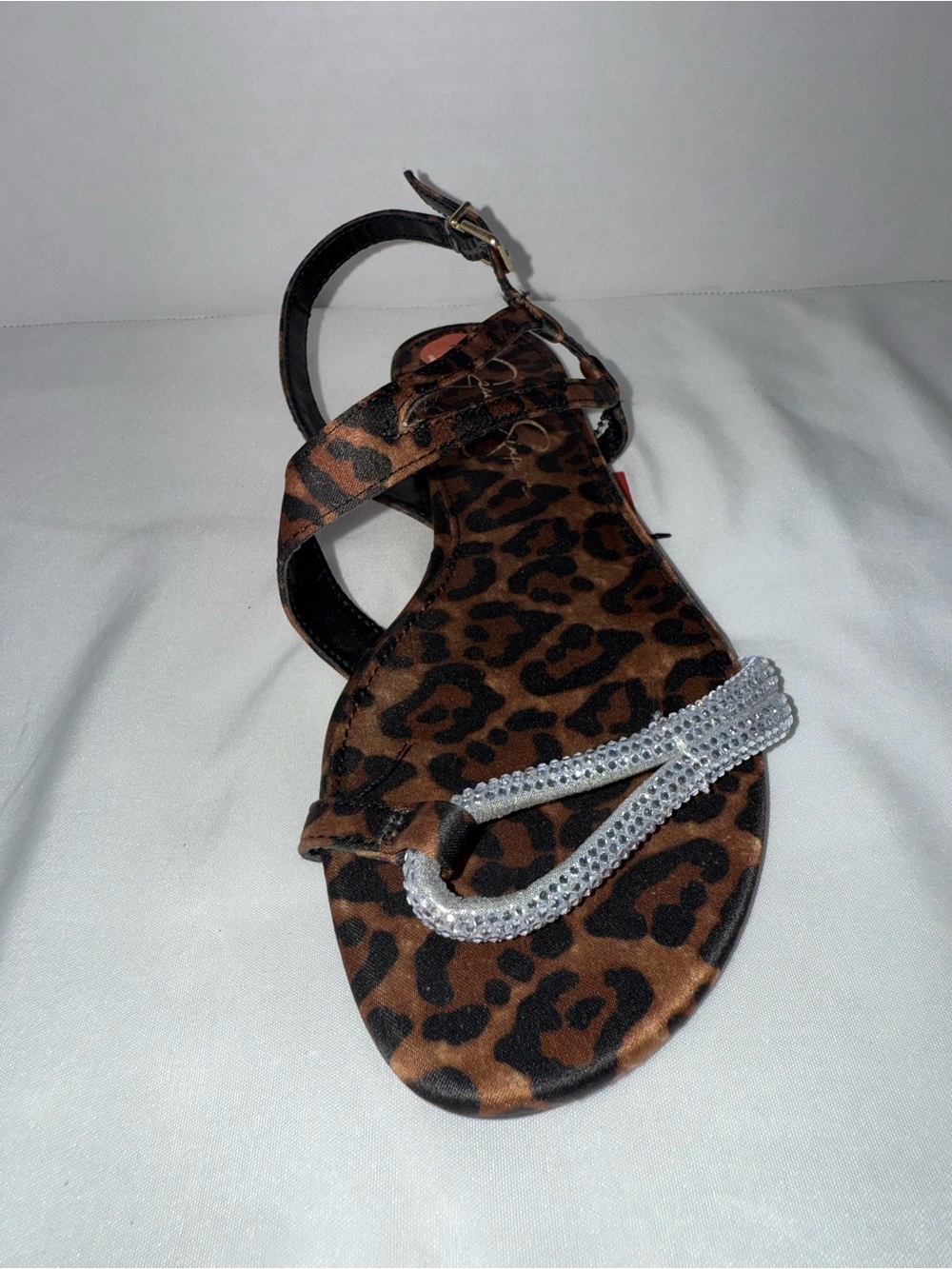 Jessica Simpson Leopard Print Slingback Sandal with Rhinestone Accent - Picture 3 of 5